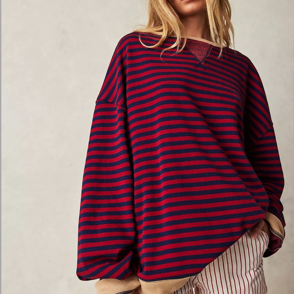 Free People Classic Striped Oversized Crewneck